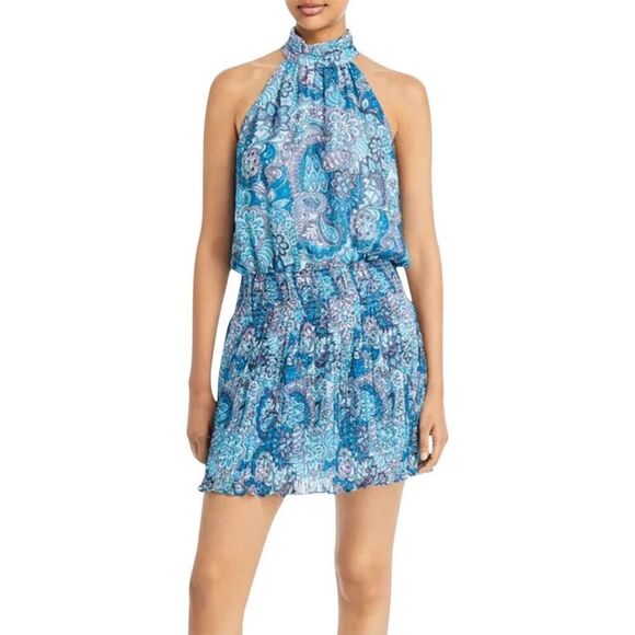 Ramy Brook Blue Paisley Mini Dress - Picture 1 of 8